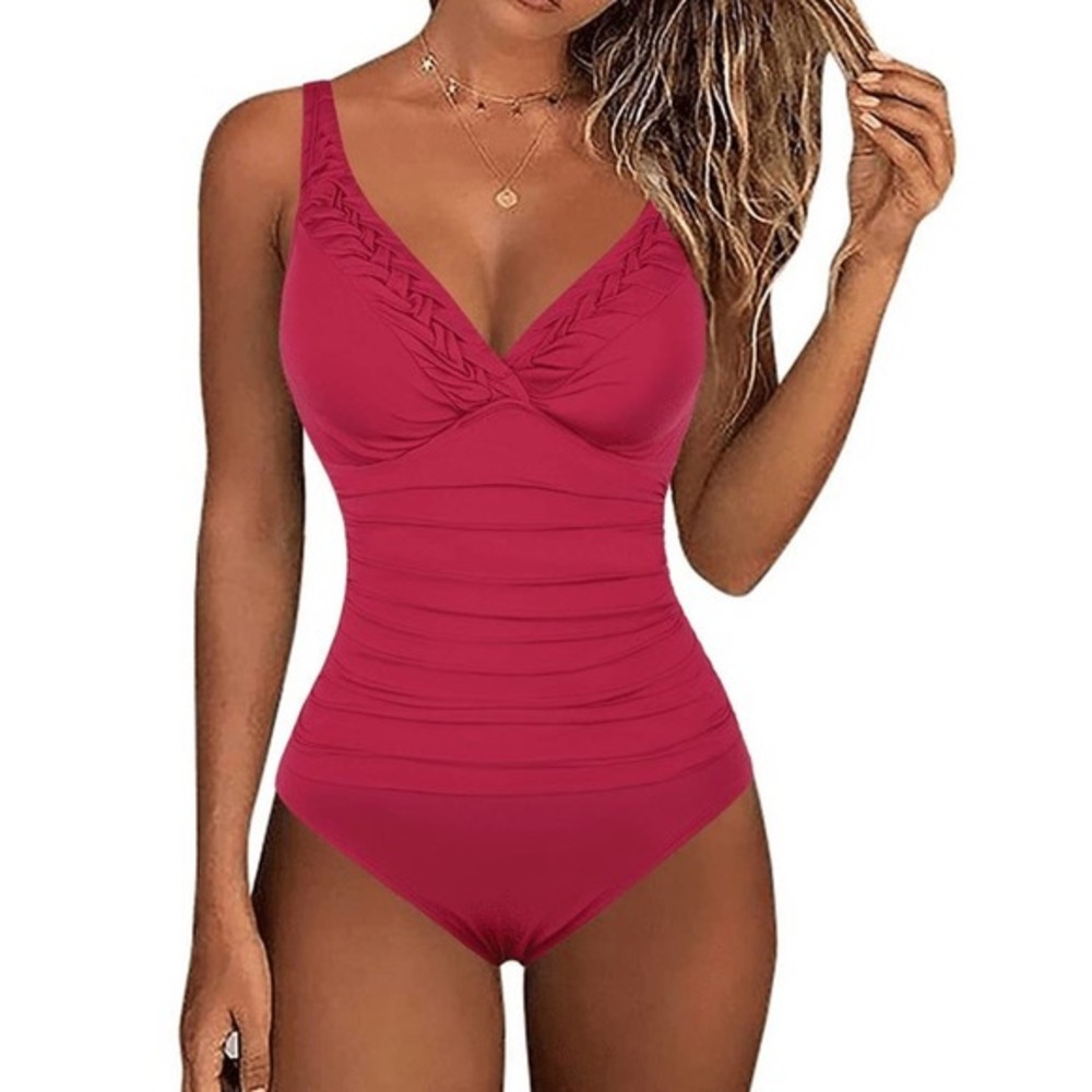Hilor Womens One Piece Pin Tucked Tummy Control Swimsuit Size 12